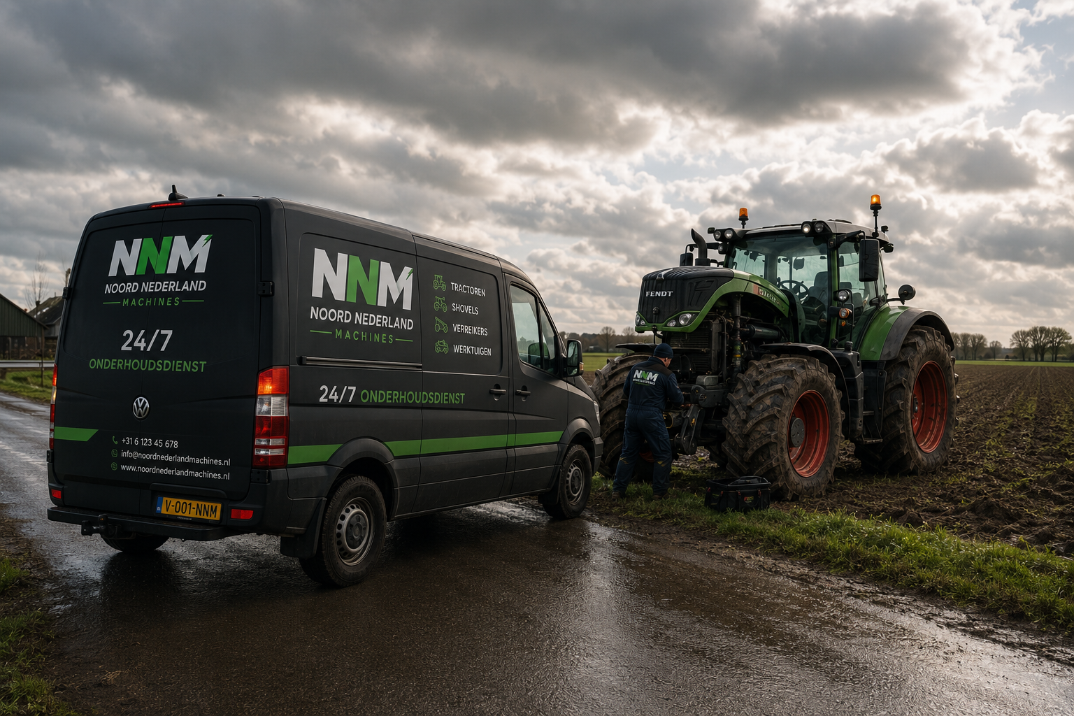 NNM servicebus met Fendt trekker in het veld